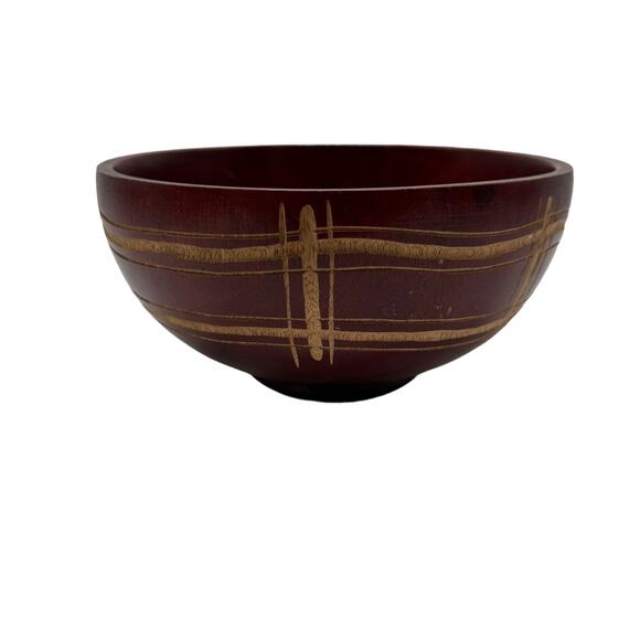 Vintage Hand Carved Mango Wood Stained Bowl Initialed - Picture 1 of 4